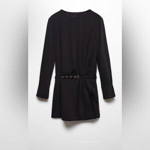 NWT Mango Black RUCHED DRESS WITH BELT size XL